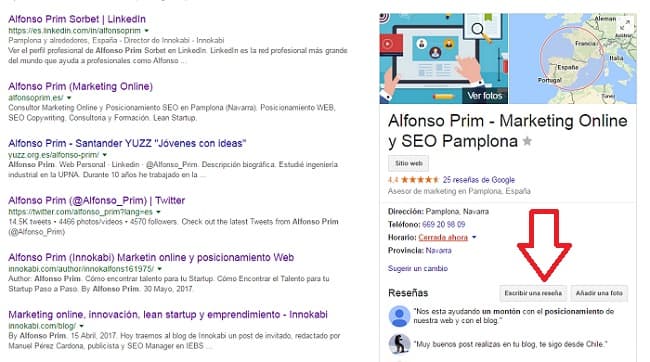 Escribir reseña google my business alfonsoprim.es