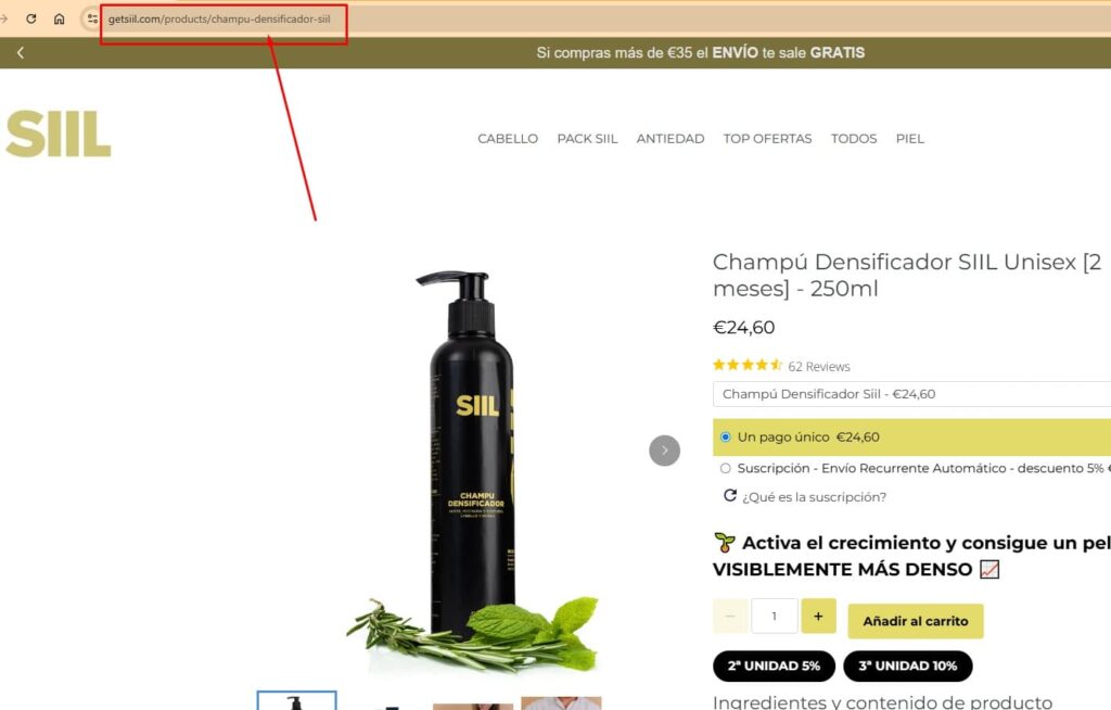 Ejemplo url corta seo shopify